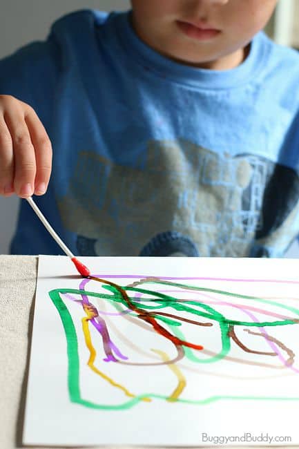 Q-tip Painting for Kids Using Watercolor Paint
