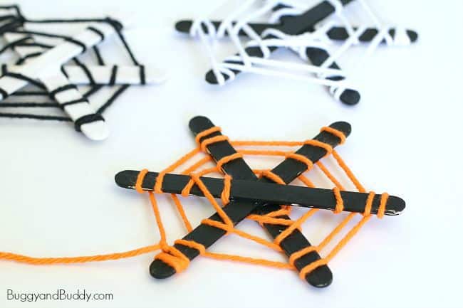 Popsicle Stick and Yarn Spiderweb craft for Kids