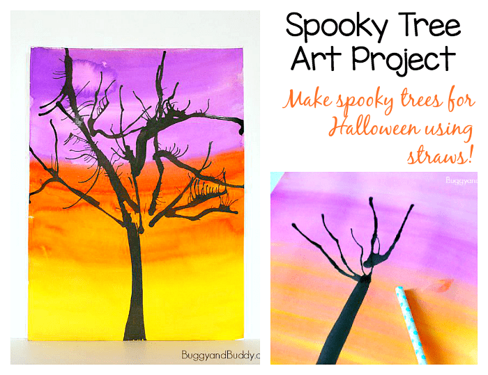 Halloween Art for Kids: Spooky Trees Using Straw Painting
