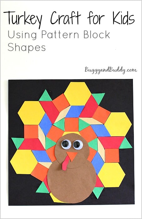 Easy Turkey Craft for Kids Using Pattern Block Shapes (Perfect math activity for Thanksgiving!)