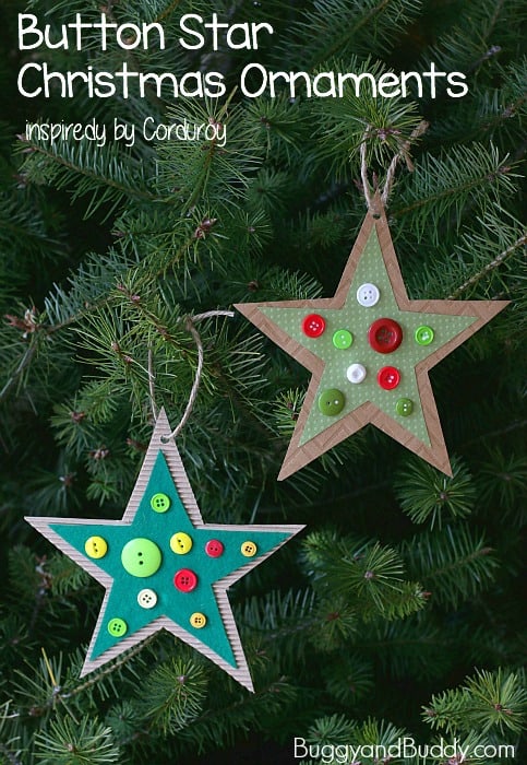 Button Star Christmas Ornament Craft for Kids: Inspired by the children's book, Corduroy! Perfect for toddlers, preschoolers, and kindergarten! ~ BuggyandBuddy.com