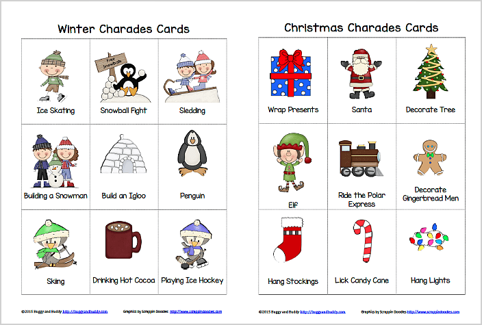 Winter and Christmas Charades- Free Printable Game for Kids ~ BuggyandBuddy.com