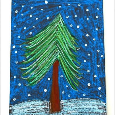 Oil Pastel Winter Tree Art Project for Kids