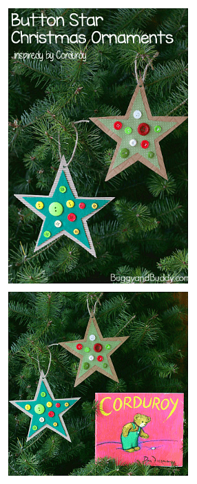 Homemade Button Star Ornament Craft for Kids inspired by Corduroy 