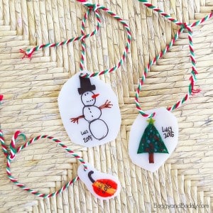 Turn kid drawings into homemade Christmas ornaments using shrink film!