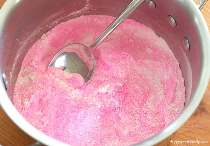 combine dry ingredients of glow in the dark playdough recipe