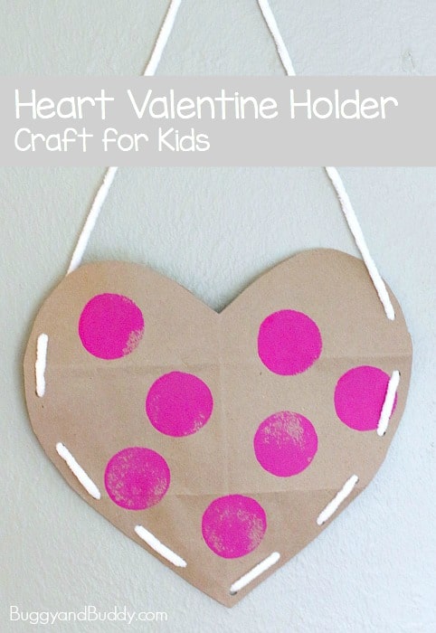Heart Valentine Holder made from a brown paper grocery bag