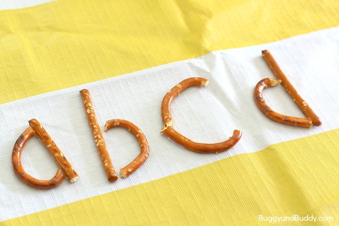 making the abc's with pretzels