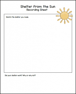 free recording sheet for sun STEM challenge for kindergarten