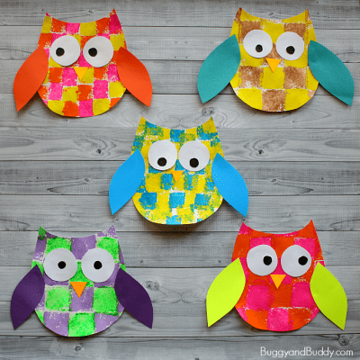 Sponge Painted Owl Craft for Kids with Owl Template