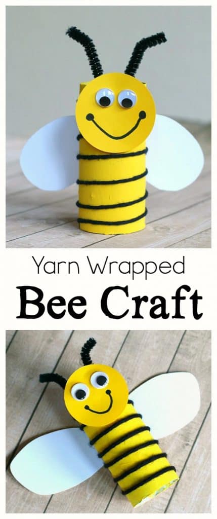 bee craft for kids using toilet paper roll and yarn