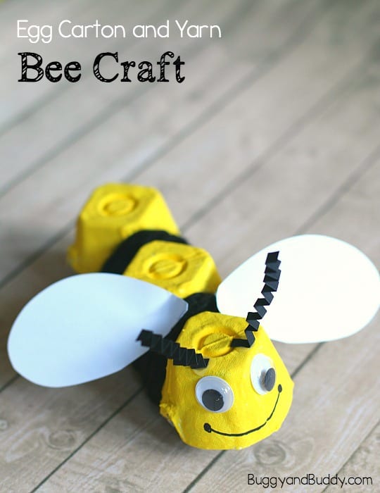 yarn wrapped egg carton bee craft for kids