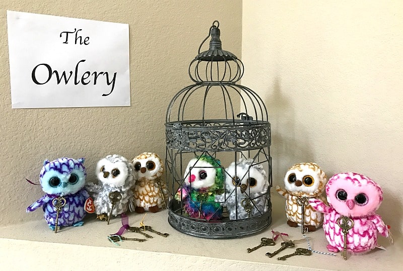 Harry Potter Birthday Party idea for the owlery with stuffed owls