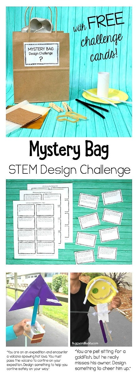 STEM Design Challenge for Kids: Mystery Bag Challenge with Free STEM Challenge Cards