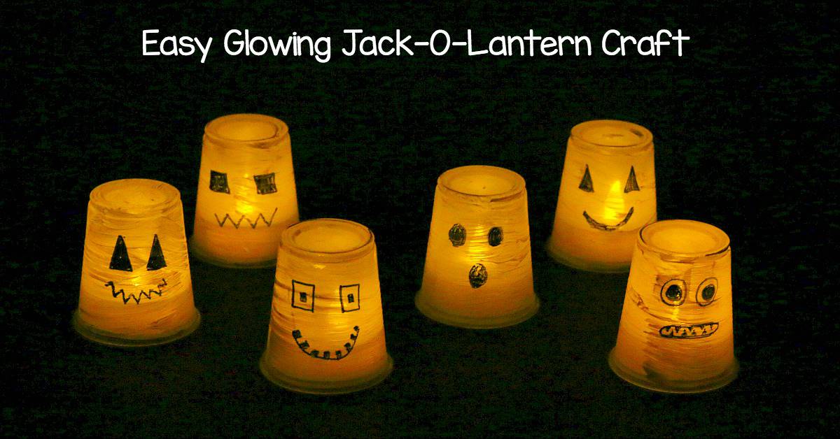 Halloween Crafts for Kids: Easy Glowing Jack-o-lantern craft using plastic cups