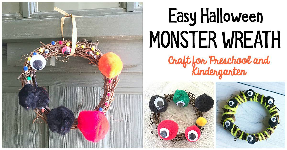 Easy Halloween Monster Wreath Craft for Kids