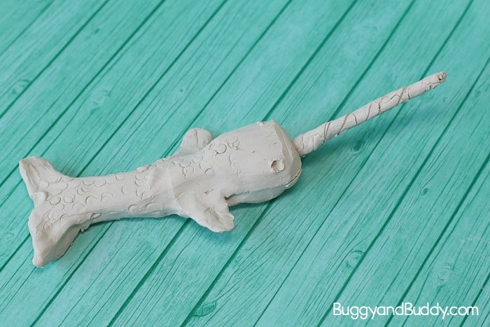 clay narwhal art project for kids inspired by the book Not Quite Narwhal