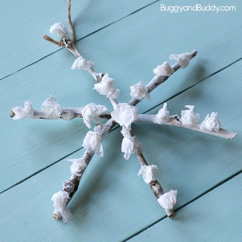 Tissue Paper and Twig Snowflake Craft for Kids