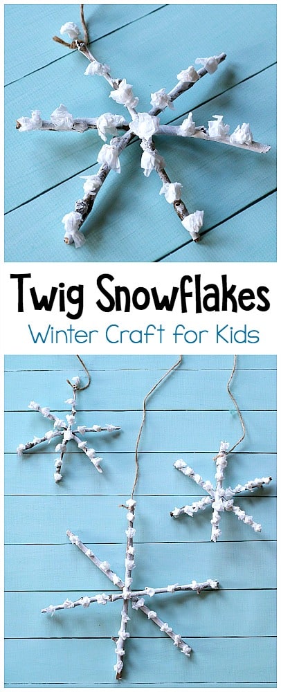 Twig Snowflakes: Winter Process Art Project for kids using sticks (preschool and kindergarten)