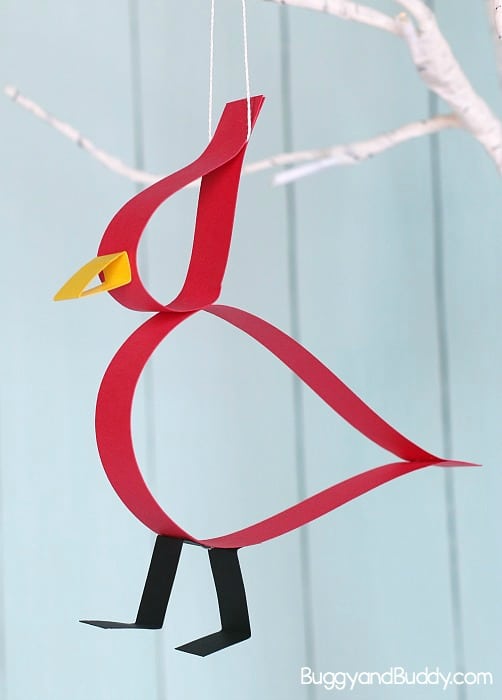 Easy Cardinal Craft for Kids Using Paper Strips- Perfect for winter or a unit on birds! 