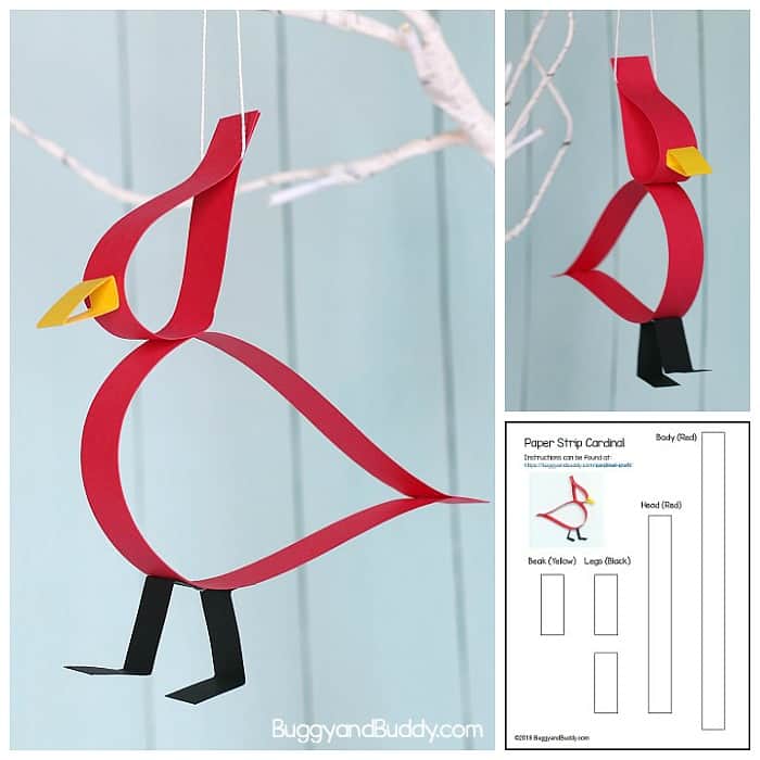 Paper Cardinal Craft for Kids with free printable template: perfect winter craft or addition to a bird unit