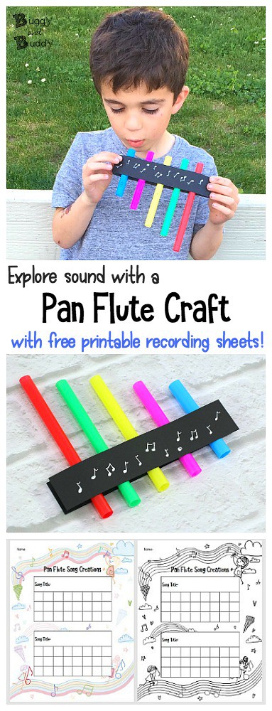 STEM / STEAM for Kids: Explore the science of sound with homemade pan flute craft and free printable recording sheet to write your own songs!