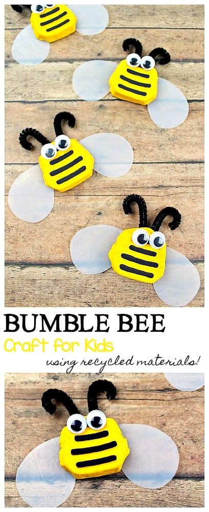 how to make a bumble bee craft for kids using recycled materials- perfect for spring, summer, earth day or an insect or bug unit