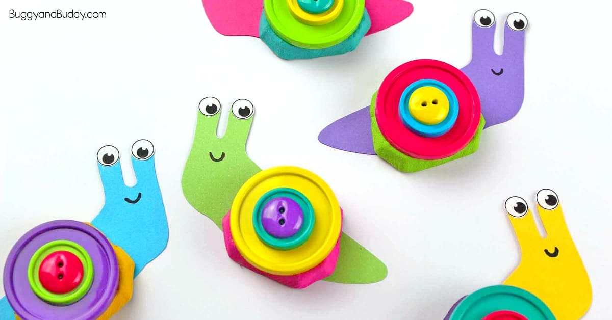easy button snail craft for kids using drink carrier or egg carton