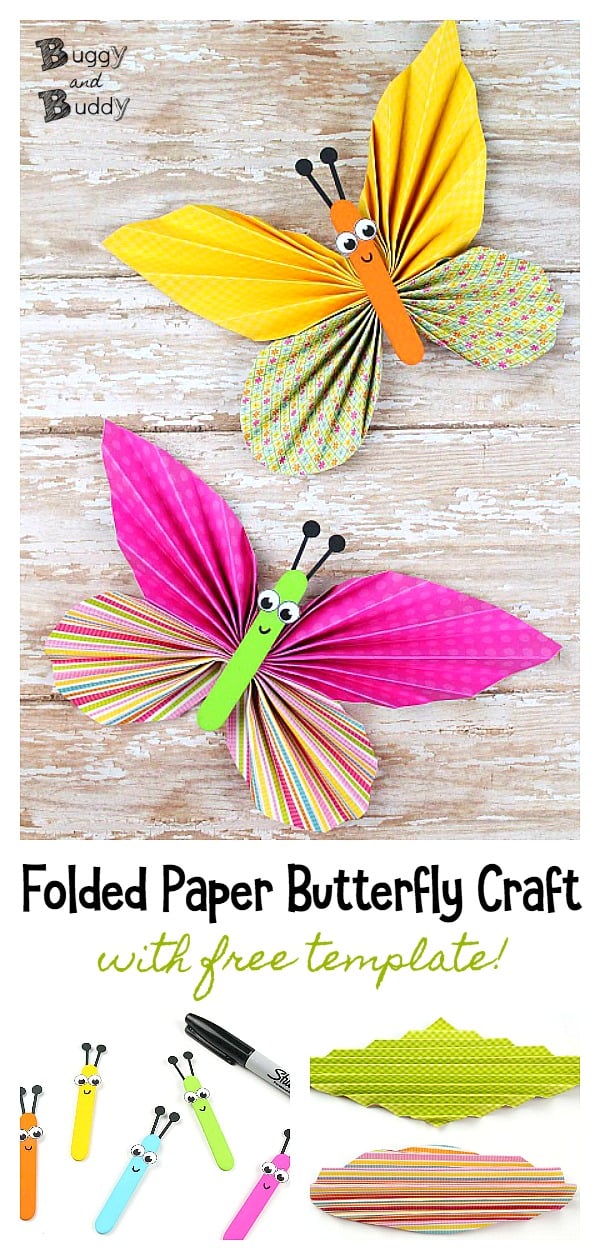 Folded Paper Butterfly Craft for Kids with Printable Templates