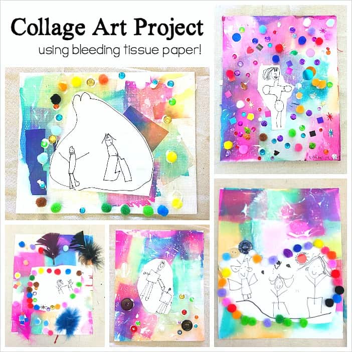 Collage Art Project for Kids using bleeding tissue paper- perfect process art for mother's day