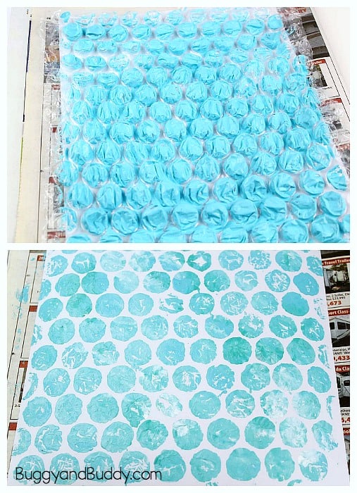 use bubblewrap and paint to make an ocean background for your art project