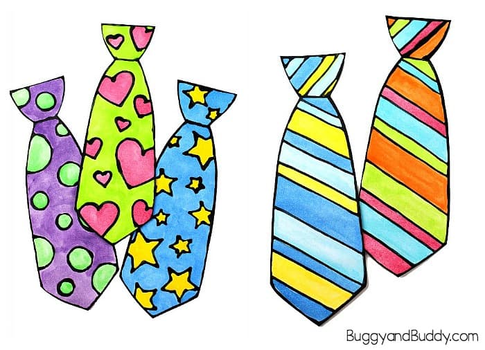 Father's Day Tie Craft for Kids Using Black Glue and Watercolor and free template