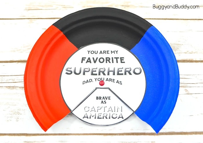 Homemade Superhero Father's Day Card: Paper Plate Spinner Craft for Kids with Free Printable Template