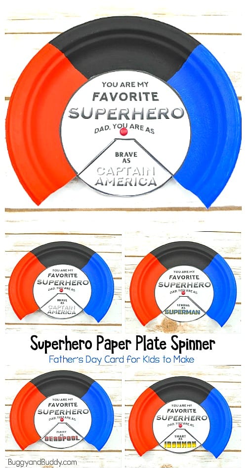 Homemade Superhero Father's Day Card: Paper Plate Spinner Craft for Kids with Free Printable Template