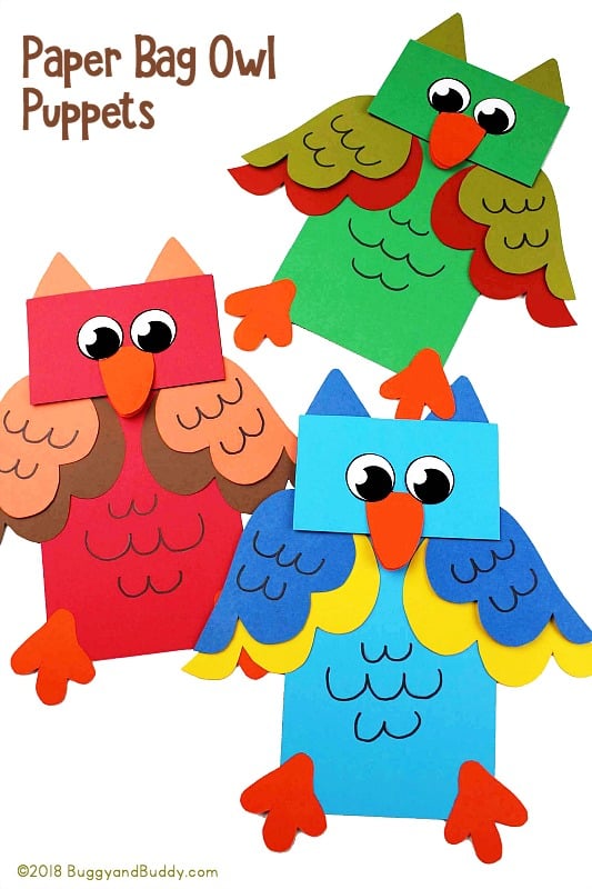 owl puppet craft for kids using paper bags