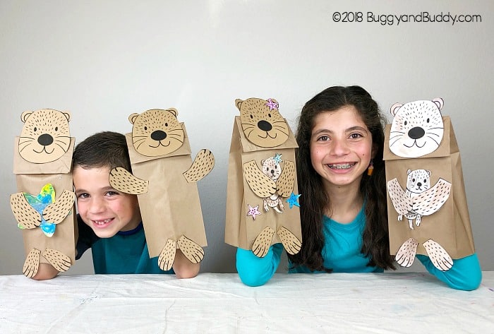 Sea Otter Paper Bag Puppet Craft for Kids with free sea otter and starfish templates