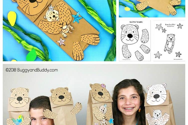 Sea Otter Paper Bag Puppet Craft for kIds with free sea otter and starfish templates!