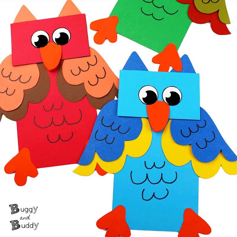 Owl paper bag puppet with free template craft for kids