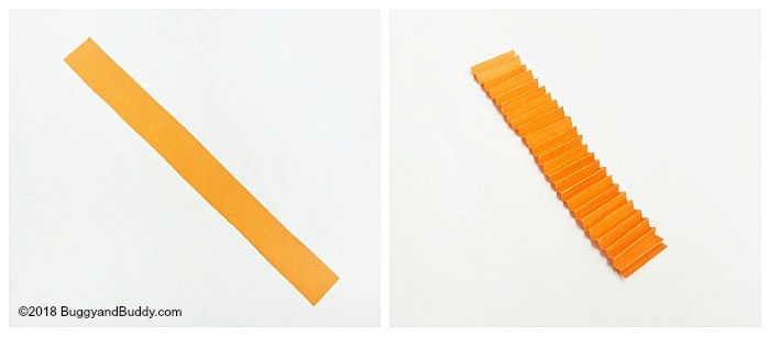 accordion fold your orange strip of paper to make your pumpkin shape