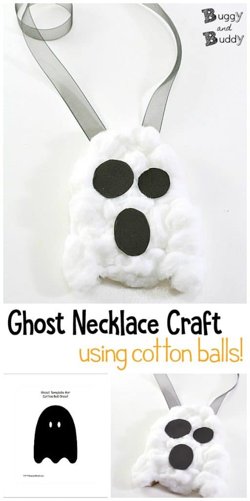cotton ball ghost craft- halloween necklace craft for kids