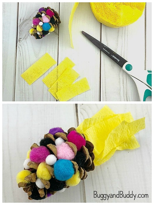 use crepe paper for your pinecone indian corn craft