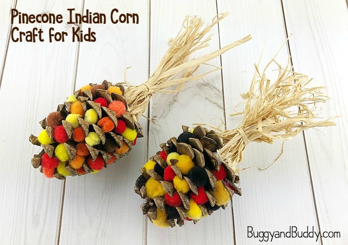 pinecone indian corn craft for kids for thanksgiving
