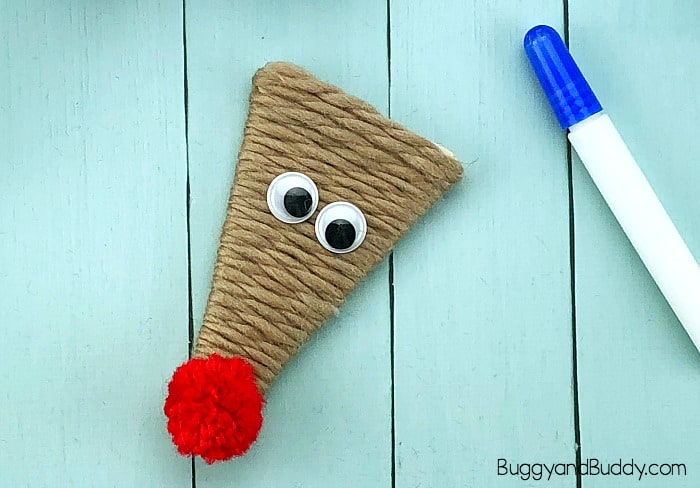 add googly eyes and a pom pom nose to your reindeer craft