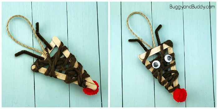 yarn wrapped craft stick reindeer christmas ornament