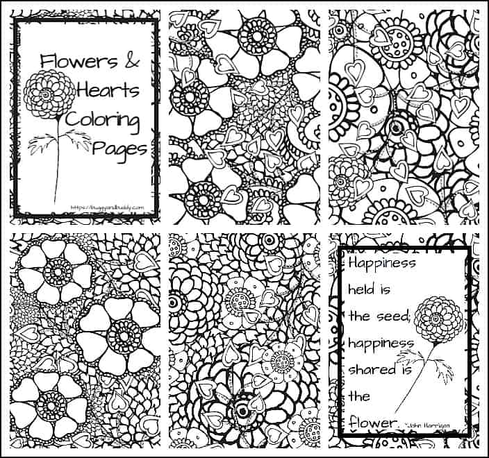 free printable flower and heart coloring pages- perfect for Valentine's Day , Mother's Day and Spring