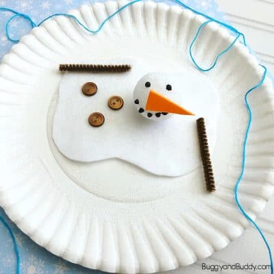 Paper Plate Melting Snowman Winter Craft for Kids