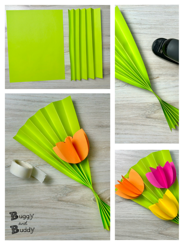 Steps to creating a paper tulip bouquet using a free tulip template