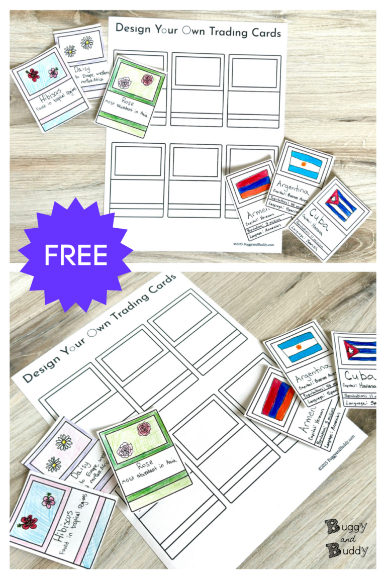 Design your own trading cards using our free printable template PDF. You can use them for all types of learning activities and to inspire creativity!
