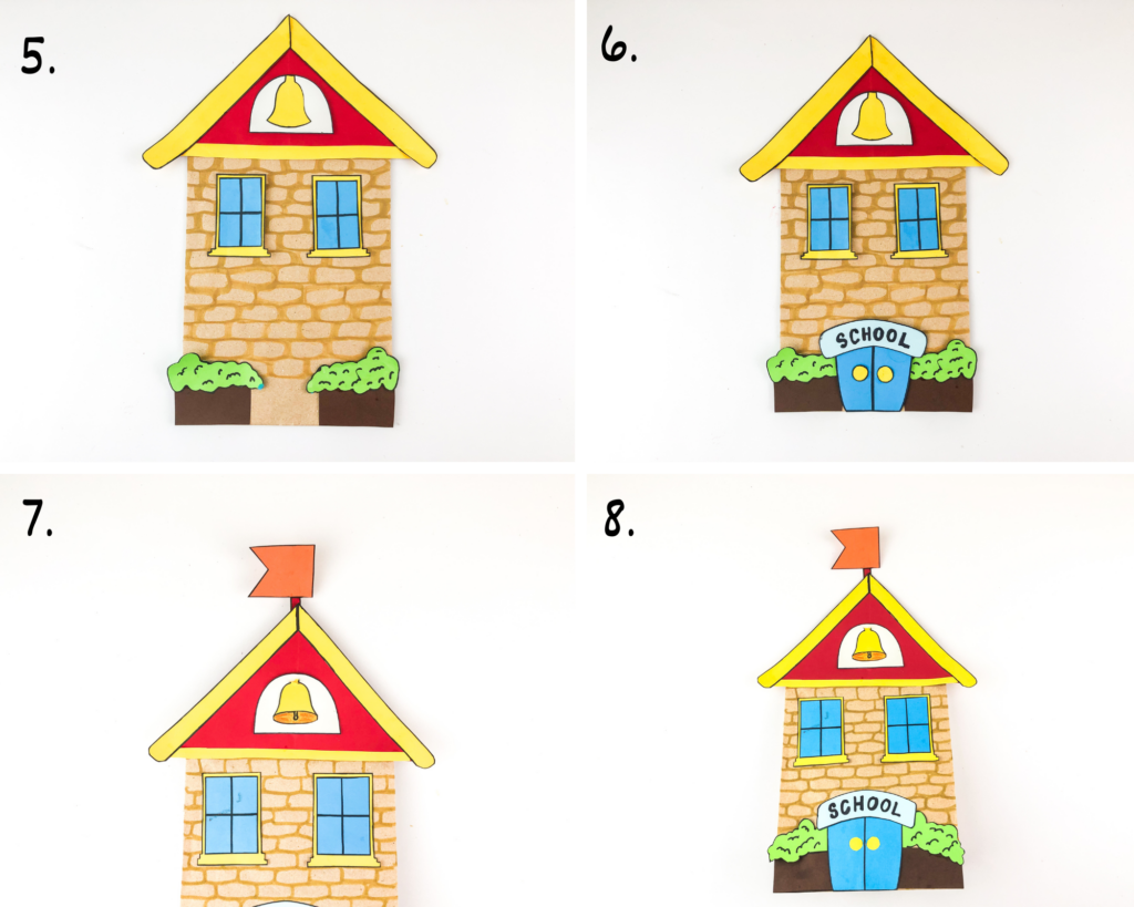 steps 5-8 for creating the school house lunch bag